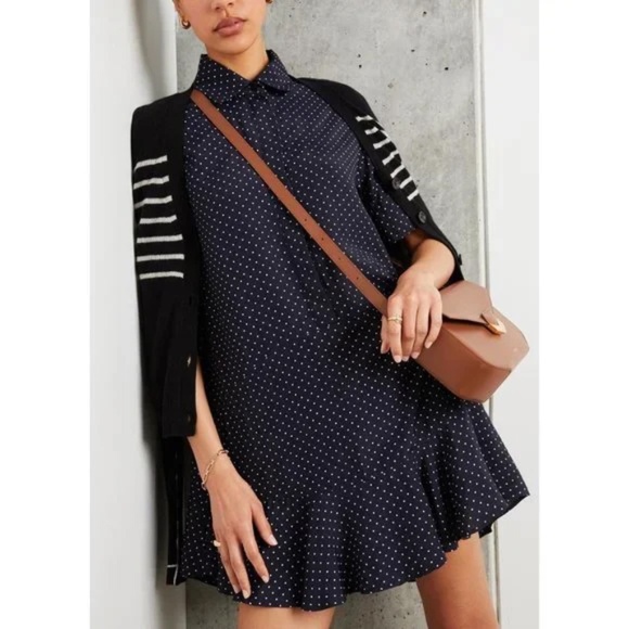 Goop G. Label Denise Mini Polka Dot Navy Shirt Dress Size 2 - Picture 3 of 14